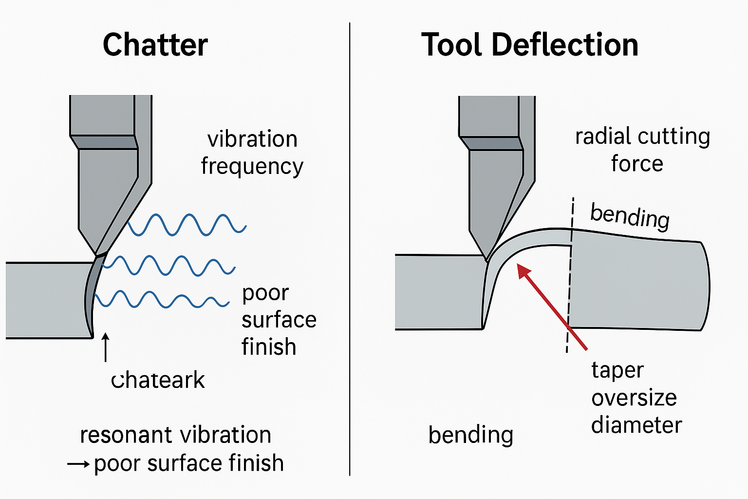 Chatter so với Biến dạng dao trong tiện CNC
