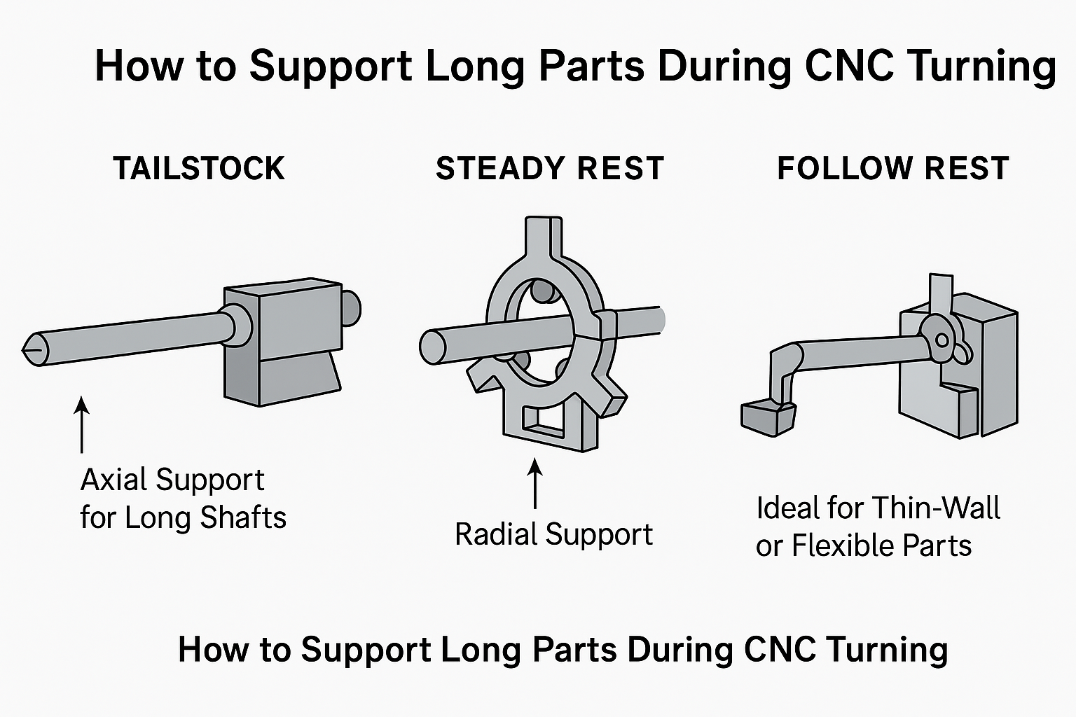 Cách hỗ trợ chi tiết dài khi tiện CNC